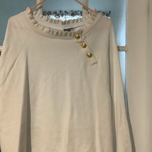 Talbots Cream Ruffle Neck Sweater with Gold Accent Buttons